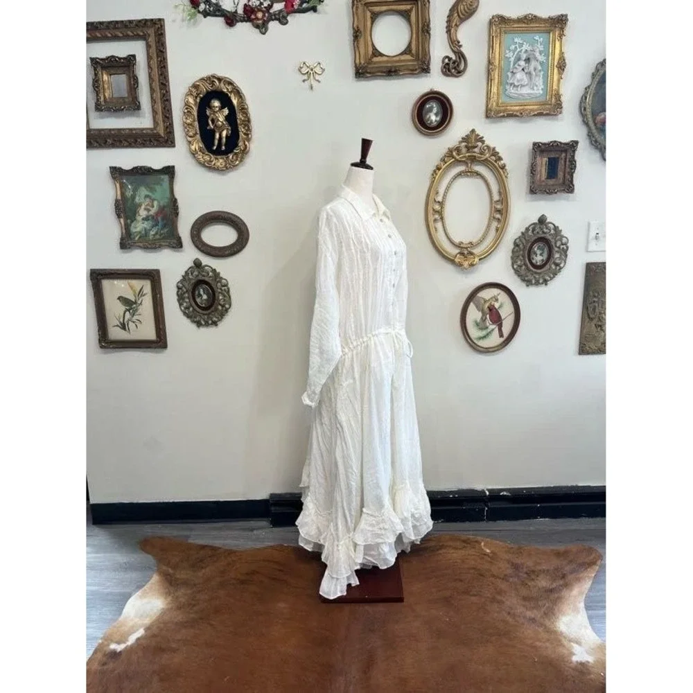 Free People free-est White Gauze Maxi Shirtdress Size M